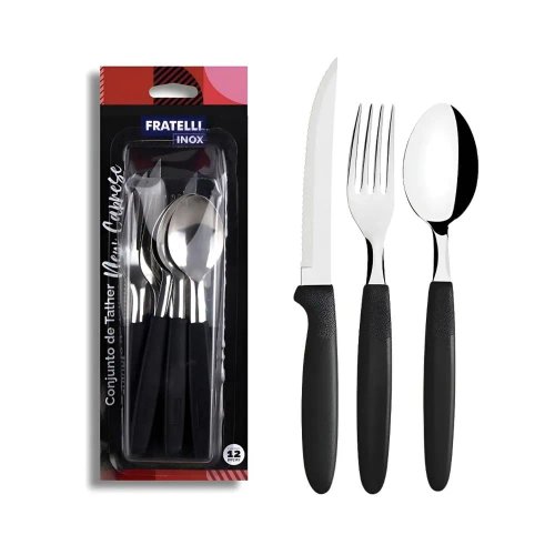 Conjunto talheres 12 peças de inox - Preta